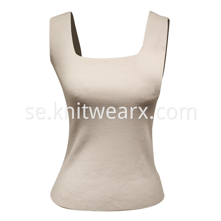 Lady's Knitted Sleeveless Square Neck Vest Summer Casual Top